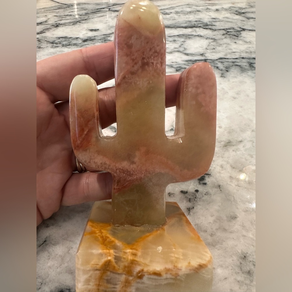 Mini Southwestern Curved Onyx Stone Cactus Figurine with Onyx base - Picture 6 of 10